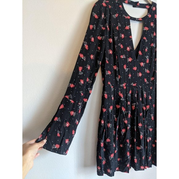 2 Free People Tegan Black Floral Mini Dress. - Picture 3 of 11
